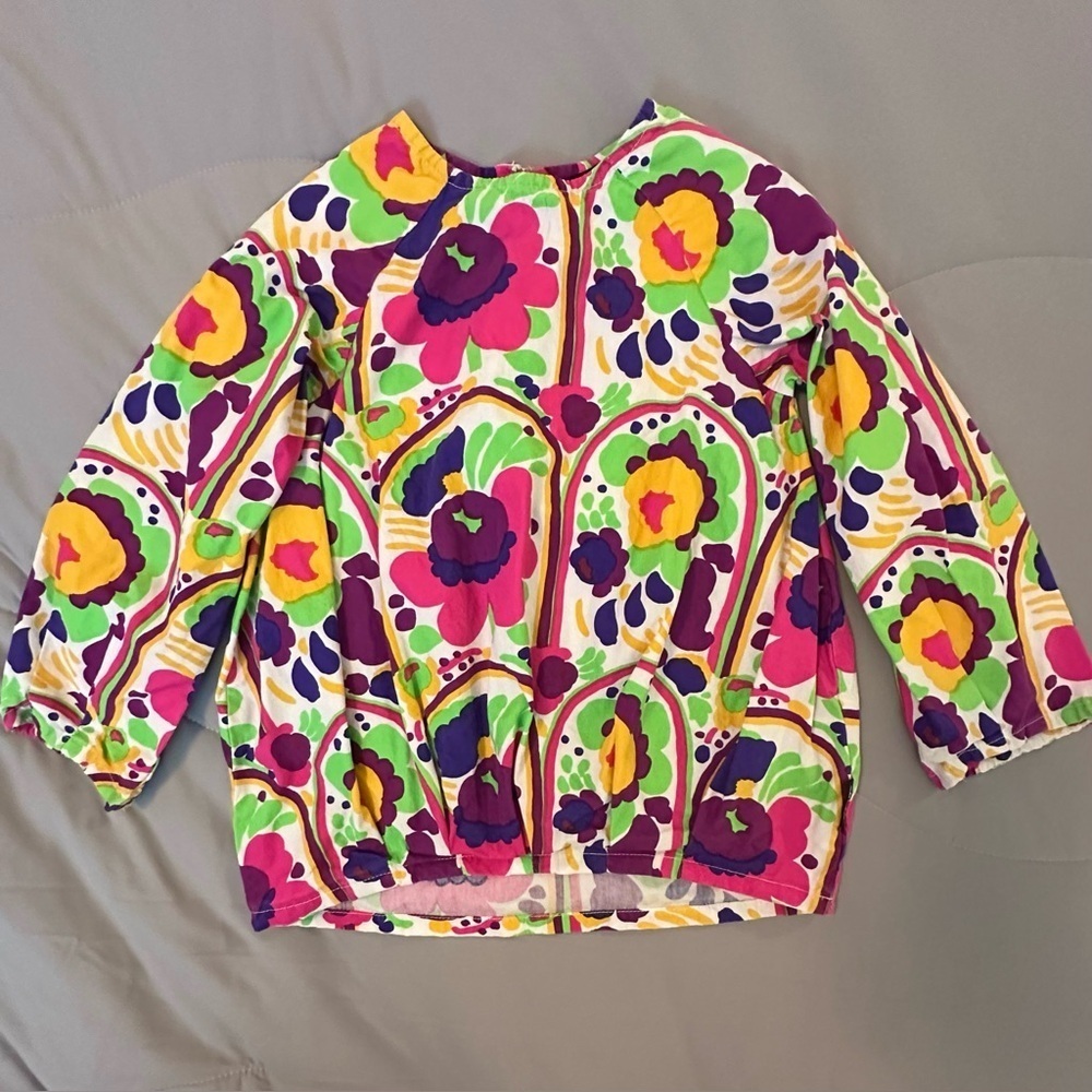 Vintage Marimekko Tunic Shirt Long slv Finland US 4 Girls Kids vibrant Karuselli